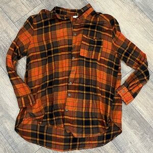 Jane and Delancey Orange and Black Plaid Button Down Shirt Size Small GUC